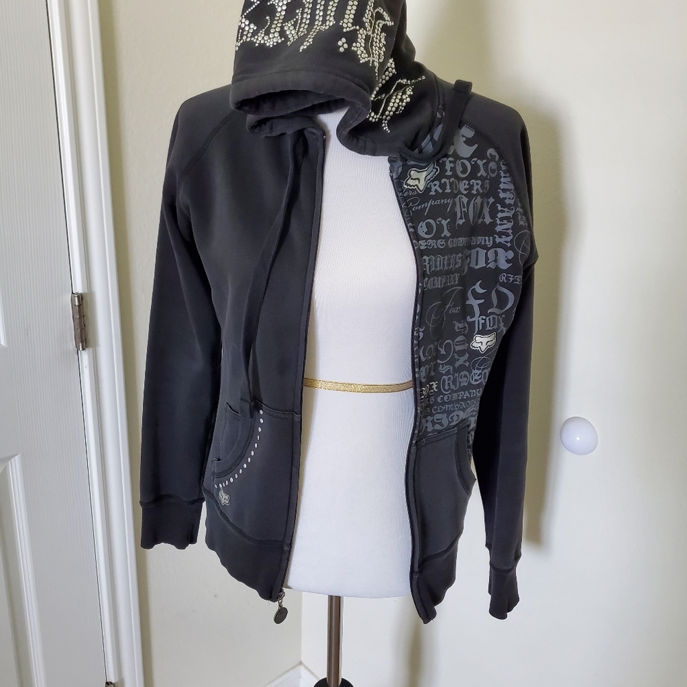 Fox Girls Riders Company Zip Hoodie, Black, Size Medium